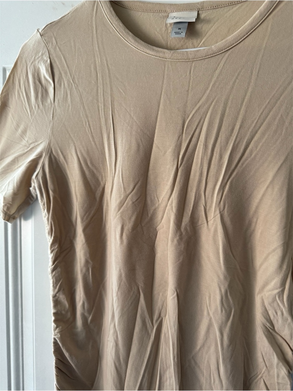 A New Day Tan Nude Side Ruched Short Sleeve Tee Shirt Size M - Picture 5 of 5